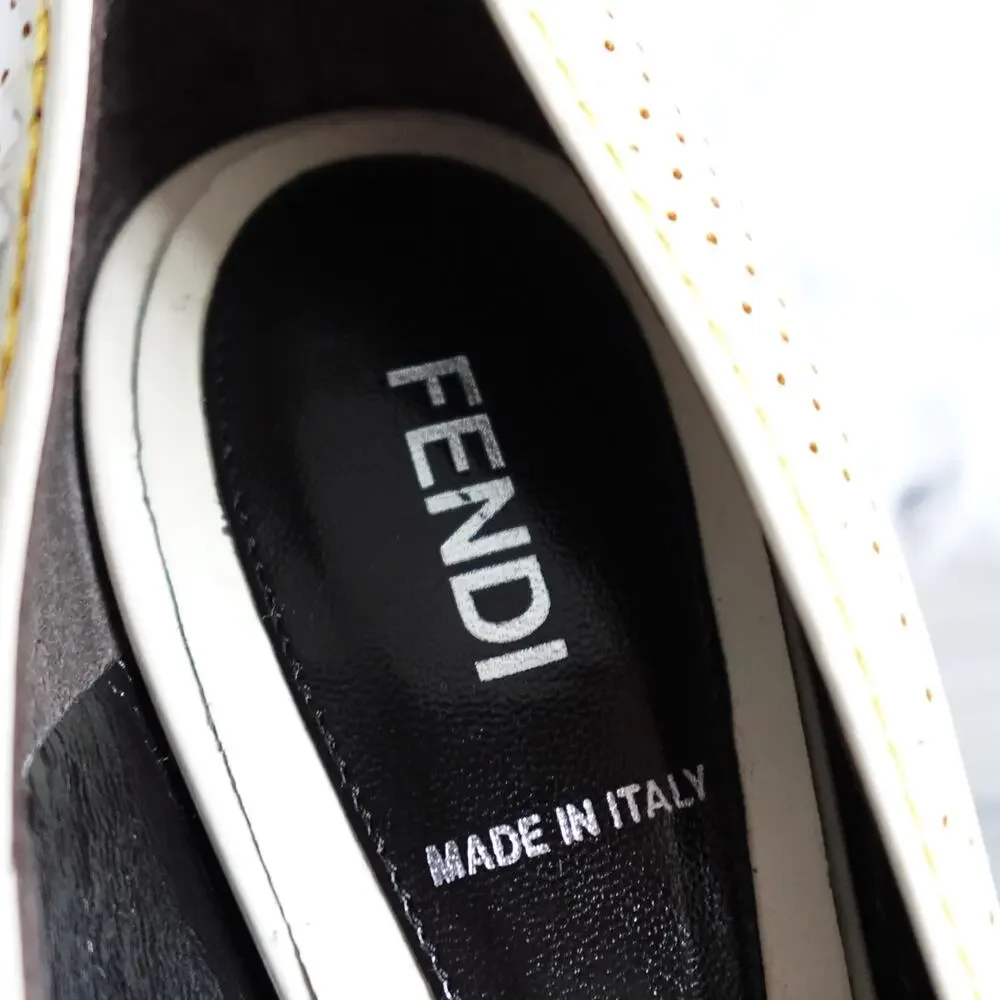Fendi White and Cream Patent Leather Peep-Toe Heels